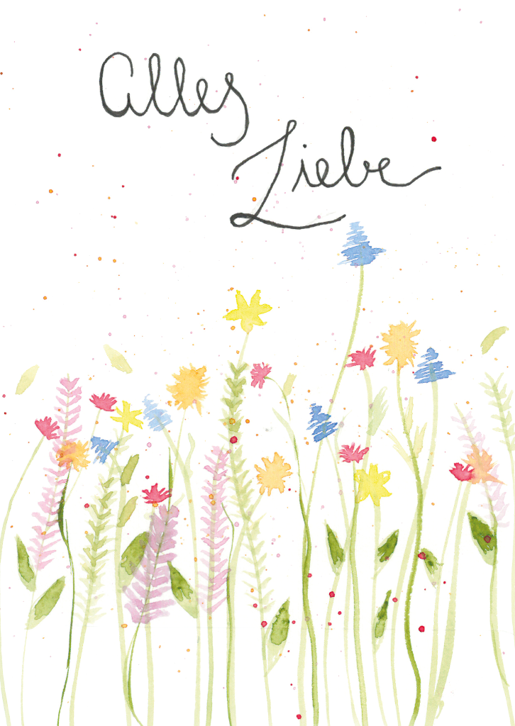 Aquarell-Grußkarte „Alles Liebe Blumenwiese“ – handgemalt von Laura Berger