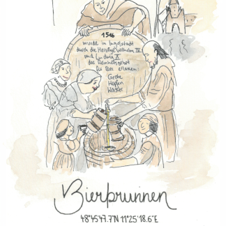 Aquarell-Grußkarte „Bierbrunnen“ – handgemalt von Laura Berger