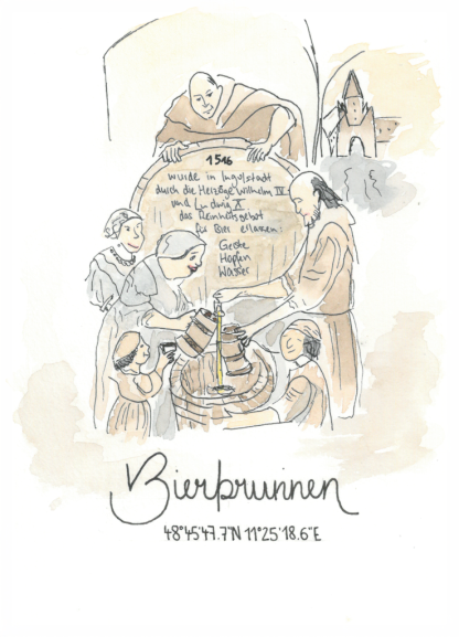Aquarell-Grußkarte „Bierbrunnen“ – handgemalt von Laura Berger