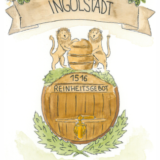 Aquarell-Grußkarte „Bierfass“ – handgemalt von Laura Berger