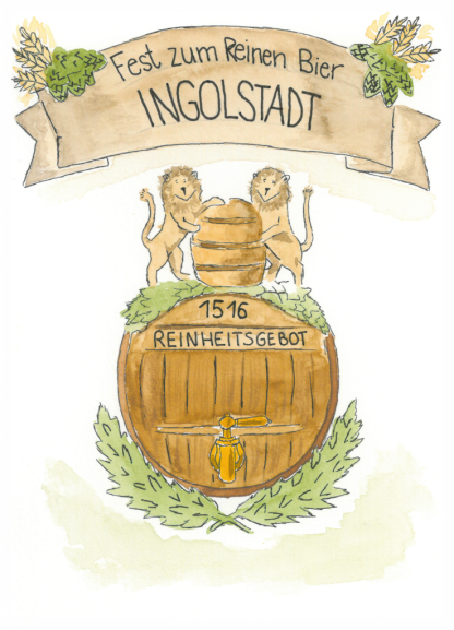 Aquarell-Grußkarte „Bierfass“ – handgemalt von Laura Berger