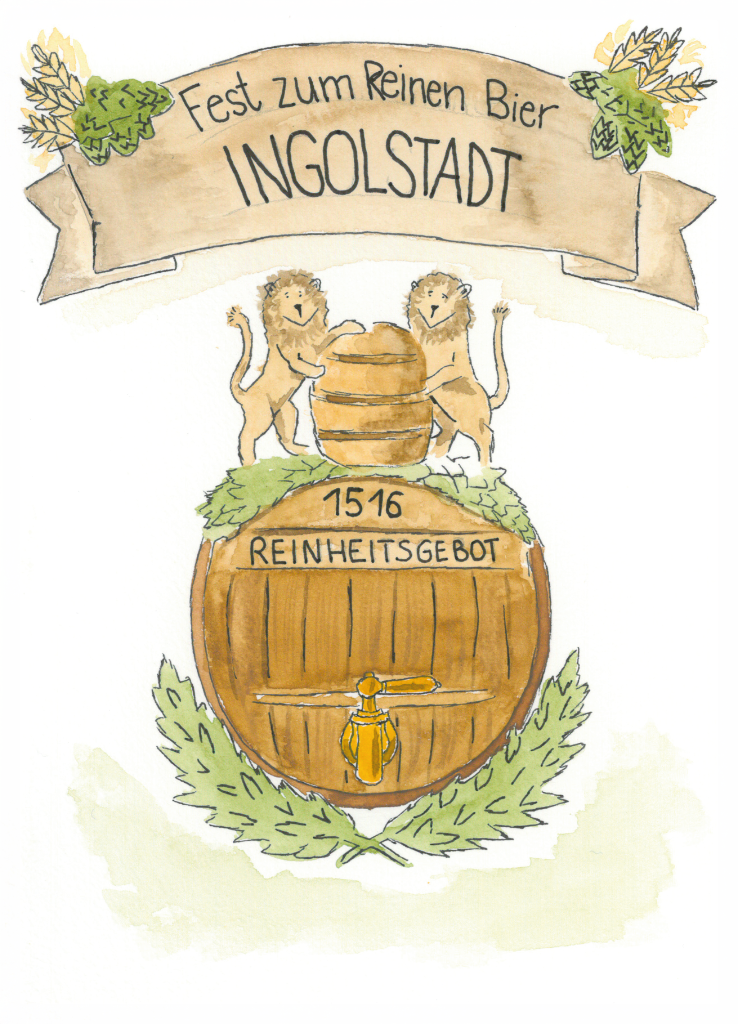 Aquarell-Grußkarte „Bierfass“ – handgemalt von Laura Berger
