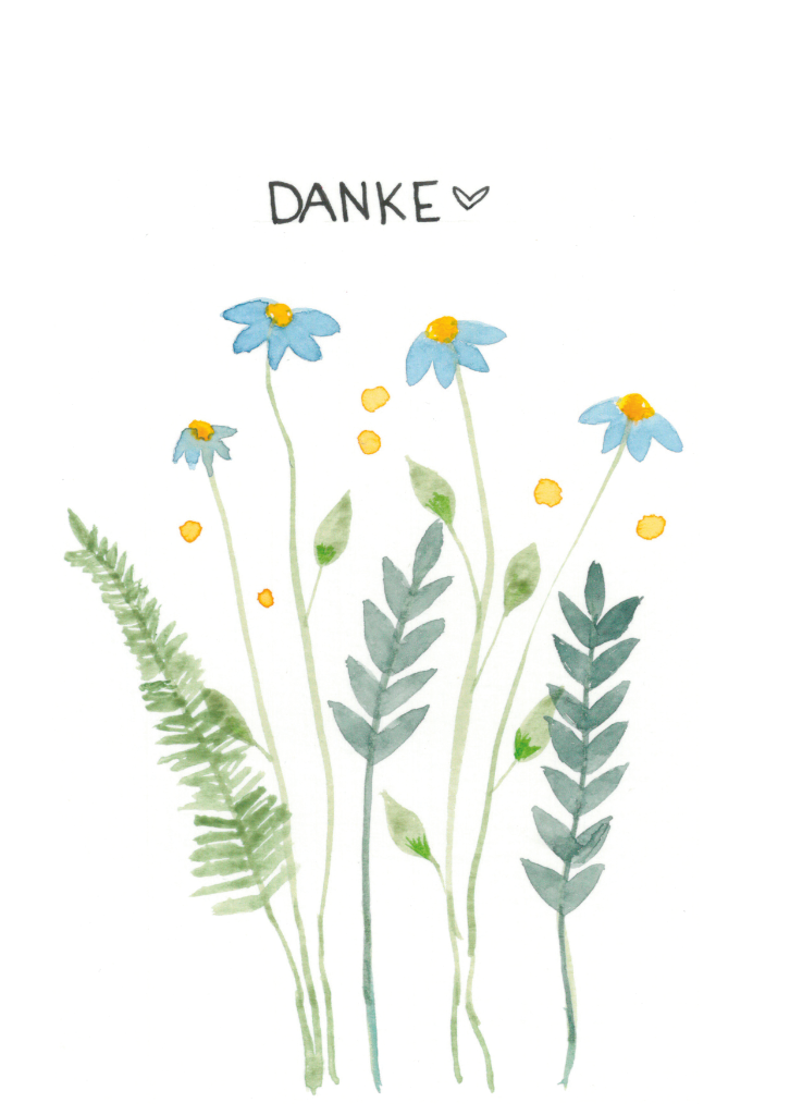 Aquarell-Grußkarte „Danke Blumen“ – handgemalt von Laura Berger