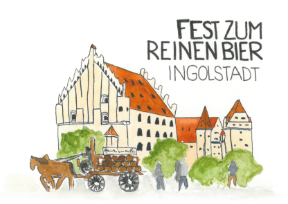 Aquarell-Grußkarte „Fest zum reinen Bier“ – handgemalt von Laura Berger