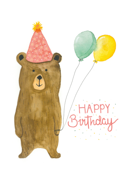 Aquarell-Grußkarte „Happy Birthday Baer“ – handgemalt von Laura Berger