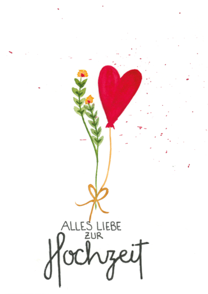 Aquarell-Grußkarte „Herzballon Hochzeit“ – handgemalt von Laura Berger