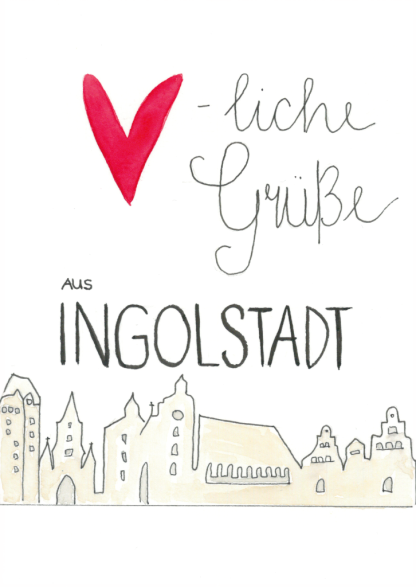 Aquarell-Grußkarte „Herzliche Grüße aus Ingolstadt“ – handgemalt von Laura Berger