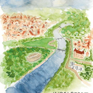 Aquarell-Grußkarte „Ingolstadt von Oben“ – handgemalt von Laura Berger