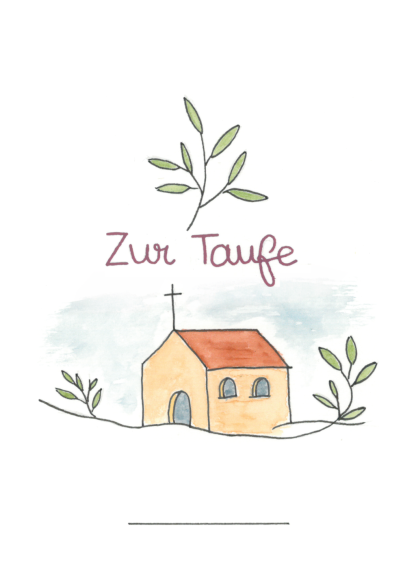 Aquarell-Grußkarte „Kirche Taufe“ – handgemalt von Laura Berger