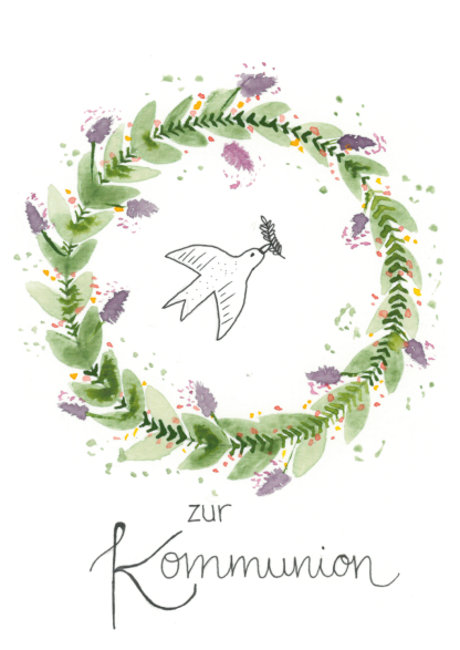 Aquarell-Grußkarte „Kommunion Kranz“ – handgemalt von Laura Berger