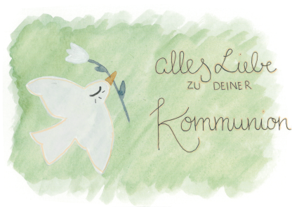 Aquarell-Grußkarte „Kommunion Taube“ – handgemalt von Laura Berger
