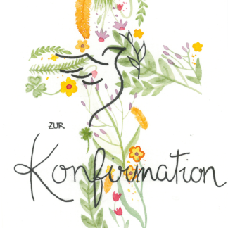 Aquarell-Grußkarte „Konfirmation Blumenkreuz“ – handgemalt von Laura Berger