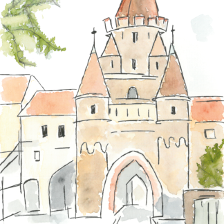 Aquarell-Grußkarte „Kreuztor Ingolstadt“ – handgemalt von Laura Berger