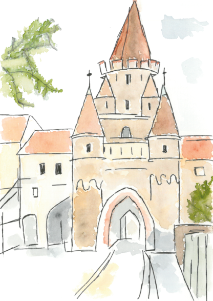 Aquarell-Grußkarte „Kreuztor Ingolstadt“ – handgemalt von Laura Berger