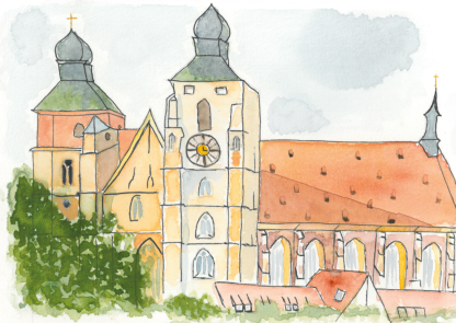 Aquarell-Grußkarte „Liebfrauenmünster Ingolstadt“ – handgemalt von Laura Berger
