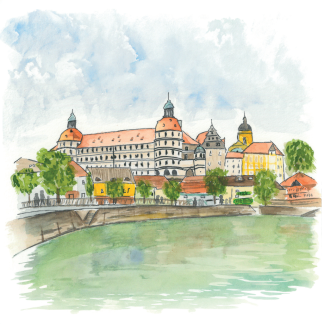 Aquarell-Grußkarte „Neuburger Schloss“ – handgemalt von Laura Berger
