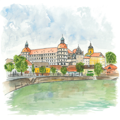 Aquarell-Grußkarte „Neuburger Schloss“ – handgemalt von Laura Berger