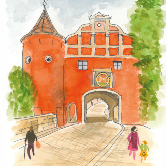 Aquarell-Grußkarte „Oberes Tor, Neuburg“ – handgemalt von Laura Berger