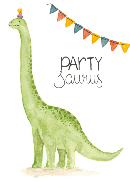 Aquarell-Grußkarte „Partysaurus“ – handgemalt von Laura Berger
