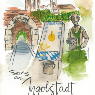 Aquarell-Grußkarte „Schutterhof Kombination“ – handgemalt von Laura Berger