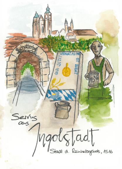 Aquarell-Grußkarte „Schutterhof Kombination“ – handgemalt von Laura Berger
