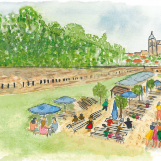 Aquarell-Grußkarte „Schutterhof Panorama“ – handgemalt von Laura Berger