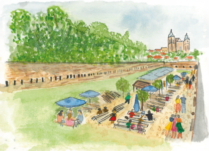 Aquarell-Grußkarte „Schutterhof Panorama“ – handgemalt von Laura Berger