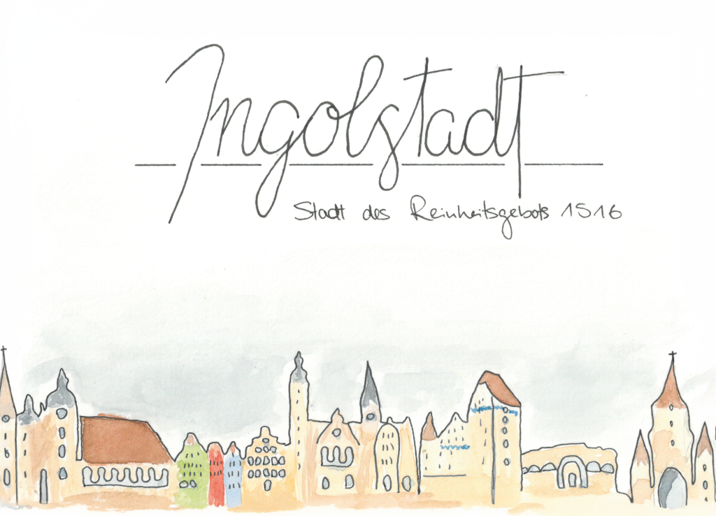 Aquarell-Grußkarte „Stadt des Reinheitsgebots 1516“ – handgemalt von Laura Berger